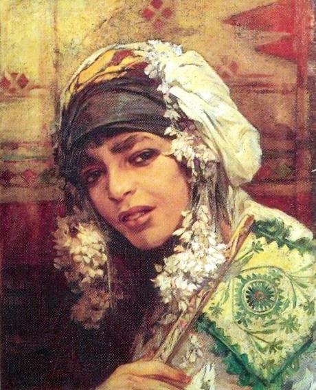 Peinture. Photographie. Modèles, muses, emprunts... Phototypie Lehnert, (femme de droite), carte postale vers 1910- Etienne Dinet, Femme de Bou-Saada