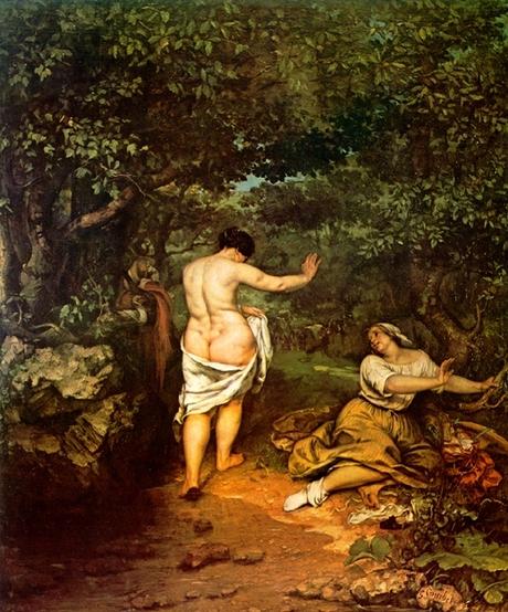 Peinture. Photographie. Modèles, muses, emprunts... Courbet, Les Baigneuses, 1853. Titien, Sainte Margueritte, vers 1560. Le geste des bras de la servante répéte clairement celui de Sainte Marguerite du Titien. On sait que Courbet s'était choisi le peintre Vénitien comme l'un de ses maîtres. Apprécions au passage le trait d'humour de l'anticlérical Courbet qui mêle ici peinture sacrée et peinture profane.