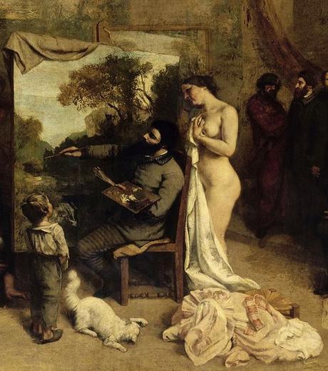 Peinture. Photographie. Modèles, muses, emprunts... Julien Vallou de Villeneuve (Henriette Bonion) 1854) - Courbet, L'atelier du peintre, 1855 (détail)