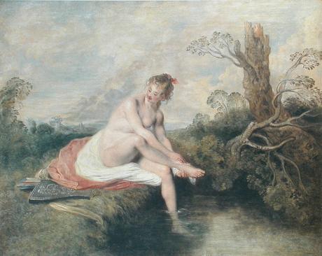 Peinture. Photographie. Modèles, muses, emprunts... Watteau, Diane au bai, 1714/1716 - Louis-Camille d'Olivier, Etude d'après nature, vers 1850. Ici aussi, la photo s'inspire de la peinture.