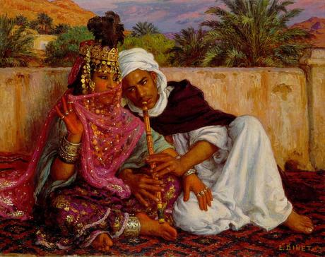 Peinture. Photographie. Modèles, muses, emprunts... Phototypie Lehnert, Amour arabe, carte postale vers 1910 - Etienne Dinet, La Quesba