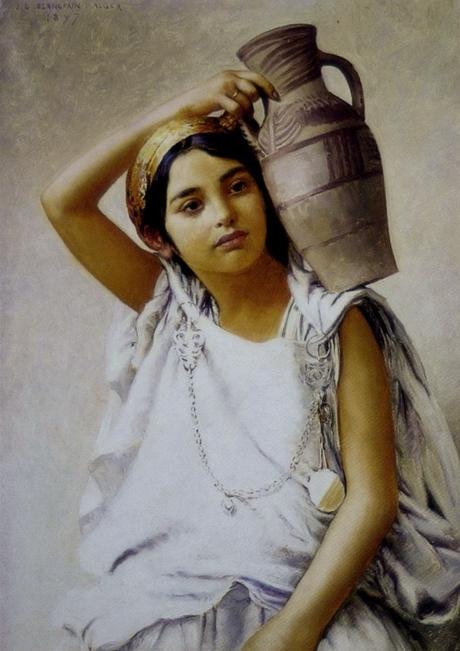 Peinture. Photographie. Modèles, muses, emprunts... Phototypie Geiser, Jeune fille Kabyle c.1900 - J.M Blancpain, Huile sur toile située à Alger, 1897