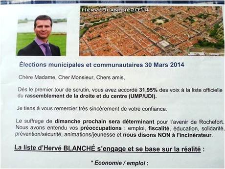 Extrait du tract d'Hervé Blanché durant l'entre-deux-tours de la campagne municipale de 2014, transmis par PRA