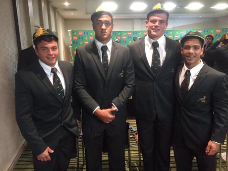 Le rugby scolaire Sud-Africain Les joueurs de la SA Schools Team avec les deuxièmes lignes Moerat et de Villiers de Paarl Boys High