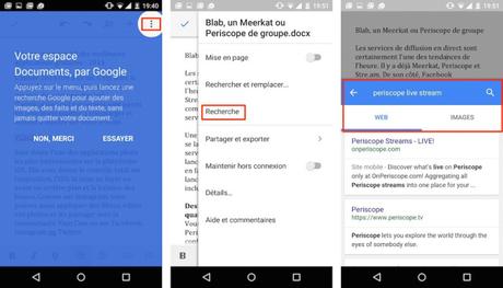 Google Docs pour Android : lancez une recherche sur Google sans quitter votre document