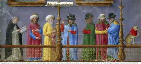 Existe-il un humanisme arabe ? Turba philosophorum - miniature de Girolamo de Crémone in Aristotelis Opera - Venise 1483