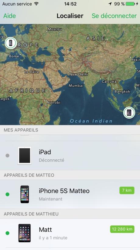 Localiser Mon iPhone sur iOS 9 indique le nombre de kilomètres
