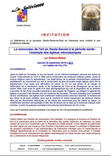 Conférence de la Salévienne - Samedi 26/9/2015 20:00 à Viry Conférence de la Salévienne - Samedi 26/9/2015 20:00 à Viry