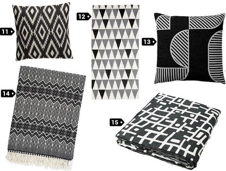 Ma wishlist objets déco : Black and White textiles deco noir et blanc