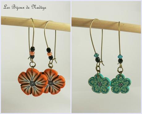 Grandes boucles d'oreilles fleurs , légères et colorés grandes boucles d'oreilles fleurs fimo 2