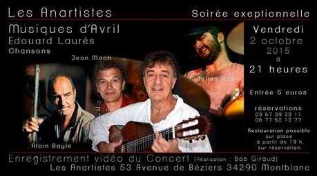 Concert d’Edouard Laurès aux Anartistes le vendredi 2 octobre Concert d’Edouard Laurès aux Anartistes le vendredi 2 octobre