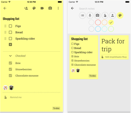 Le bloc-notes Google Keep en version iPhone et iPad