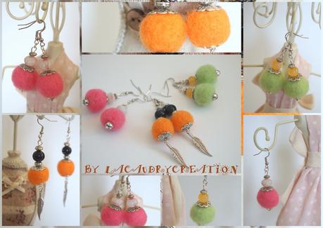 BOUCLES D OREILLES EN PERLES DE LAINE FEUTREE LACAUDRYCREATION