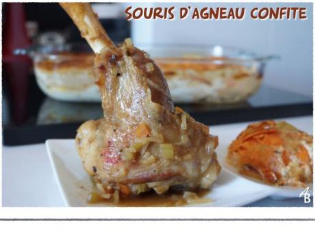 Souris d’agneau confite au miel, purée d’ail confite et gratin façon dauphinois aux patates douces Souris d'agneau confite, purée d'ail confite, gratin aux patates douces.001
