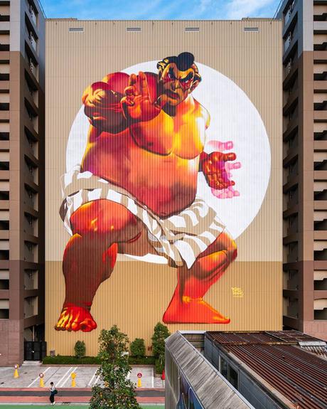Inauguration d’une peinture gigantesque de E. Honda à Tokyo E-Honda-Mural