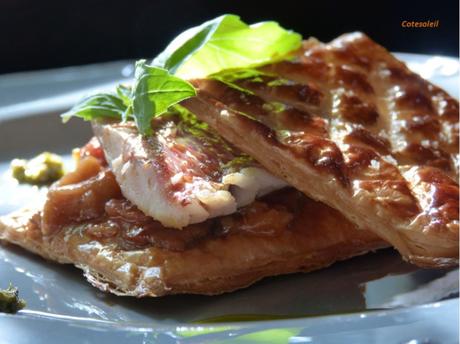 MILLEFEUILLE DE ROUGET A LA PROVENCALE Millefeuille de rouget sur lit de ratatouille