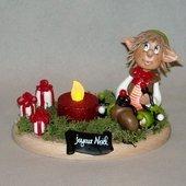 Porte-bougie avec p'tit lutin de Noël en porcelaine froide Porte-bougie avec p'tit lutin de Noël en porcelaine froide