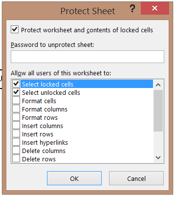 Excel: Permettre à certains utilisateurs de modifier certaines plages de données Protect Sheet 2