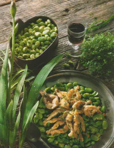 Ragoût de fèvettes à la sarriette, cuisses de grenouille sautées grenouilles-w