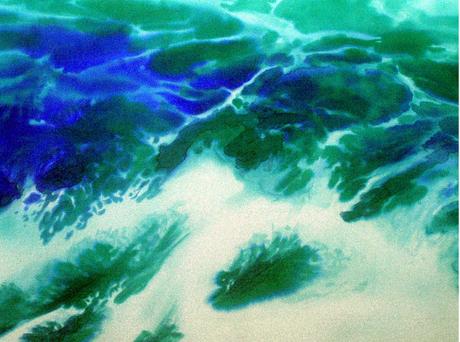 À LA RECHERCHE DU SIXIÈME CONTINENT Jérémie Paul, ÉcumeV, peinture sur soie, 240 x 140 cm, 2015 (détail)