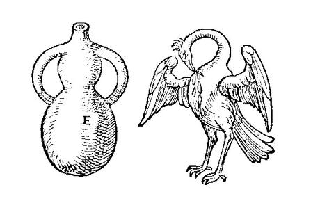 Vase alchimique dit pelican, d’apres Jean-Baptiste Porta, in Livre IX de distillations (1609)