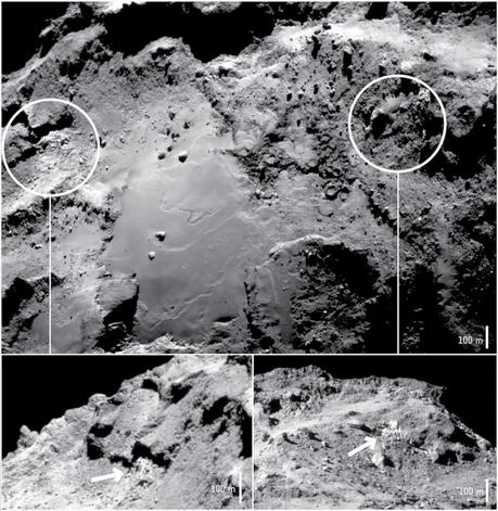 Rosetta : découverte de nouvelles traces de glace d’eau sur la comète Tchouri glace d'eau sur Tchouri