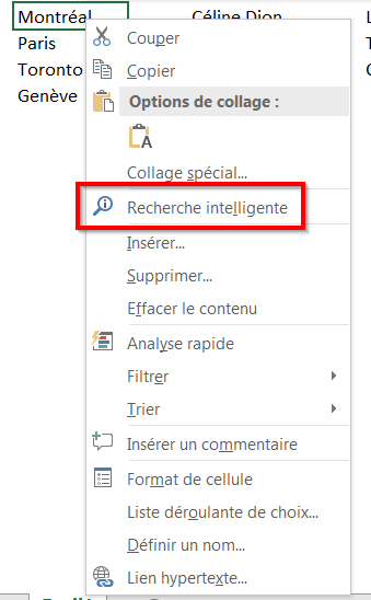 Recherche intelligente clic droit