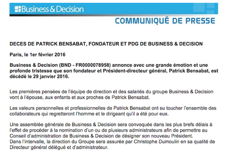 Pour Patrick Bensabat Pdg de Business & Decision