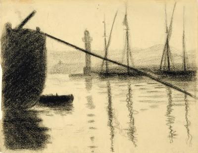 Paul Signac Saint-Tropez. La jetée vue du chantier naval, 1892 crayon Conté, 23,7 x 30,5 cm collection privée © photo Maurice Aeschimann  
