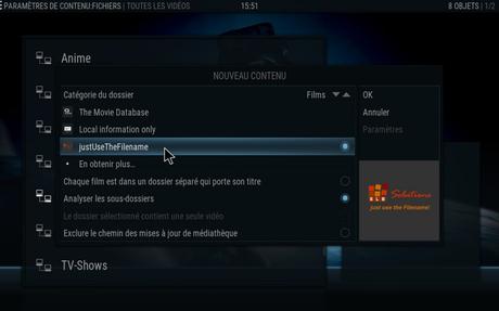 KODI: ajoutez vos vidéo perso avec info Just_UseTheFilename_KODI