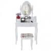 Songmics 4 tiroirs -Coiffeuse blanc-table de maquillage avec miroir et tabouret 145 x 75 x 40cm RDT77W