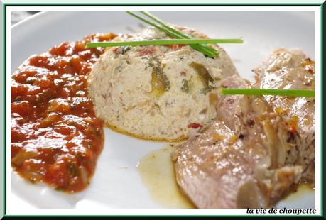 EPAULE D'AGNEAU, FLAN DE LEGUMES ET SON CONCASSE DE TOMATES AU BASILIC épaule d'agneau flan aux lègumes, concassée de tomates-2391