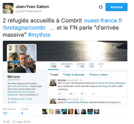 Sainte Marine, mère des crétins, prie pour tes ouailles au front bas…. #Combrit #FN Capture