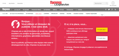 Sans la publicité, qui finance notre équipe mais aussi le développement du site, L'Express ne peut vivre.