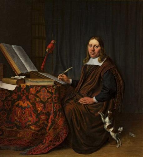 7 Le perroquet, le chien, l’homme G 1663 Hendrick Martensz. Sorgh Portrait of a man writing at a table Scholar in his study, National Museum, Warsaw, Poland