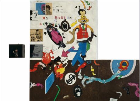 My Darling Clementine 1963 Huile sur toile, papiers collés, boite en bois peint, poupée en caoutchouc, Plexiglas 194,5 x 245 ; boîte : 25,3 x 25,3 x 24,9 cm Paris, Centre Pompidou, Musée national d’art moderne