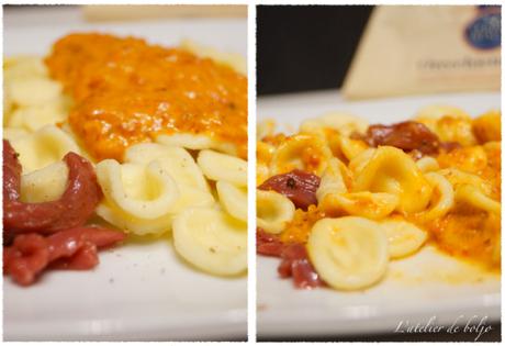 Orecchiette (pâte italienne) sauce poivrons et tartare de boeuf à l’huile de truffe Orecchiette & tartare de boeuf à l'huile de truffe 4