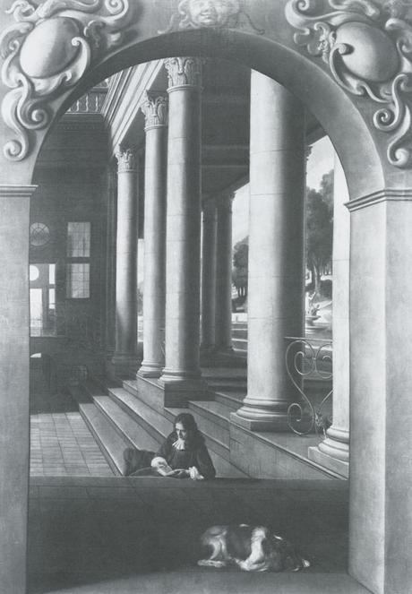 Hoogstraten Perspective portrait of a young man reading in the Courtyard Salisbury private collection
