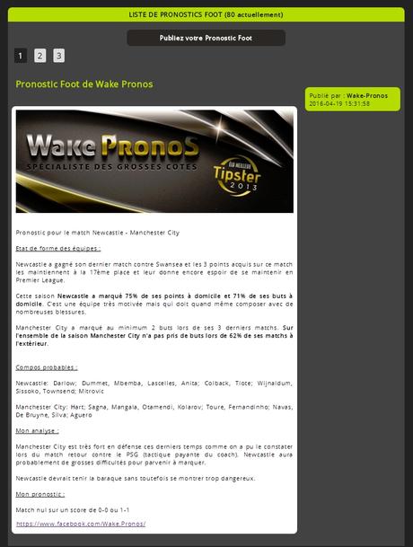 Extrait de la nouvelle page de pronostics foot Extrait de la nouvelle page de pronostics foot