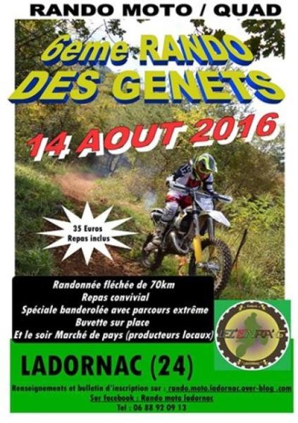 Rando moto et quad de l'Amicale Enduro NatuRando de Genets de Ladornac (24) le 14 août 2016