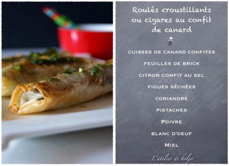 Roulés croustillants ou cigares au confit de canard, citron confit et figues Roulés croustillants ou cigares au confit de canard 2