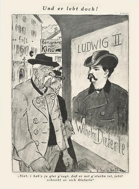 Louis II est encore en vie!, un dessin humoristique paru dans Jugend en 1930
