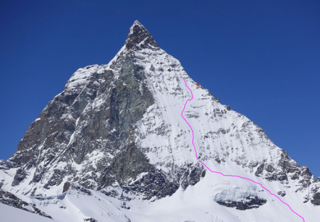 Quatre Filles et un Cervin ! Itinéraire skié depuis le point rouge