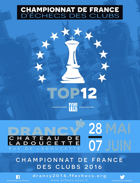 Le TOP 12 d'échecs 2016 à Drancy - Affiche © FFE