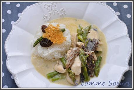 Blanquette de poulet aux asperges vertes et aux morilles