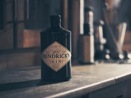 Hendrick's bottle on workbench