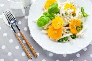 garden Salad with fennel, orange and green chili peppers. health