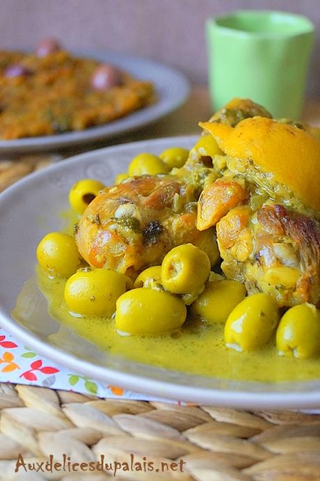 Tajine de poulet au citron confit et olives