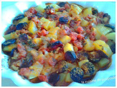 Gratin de pommes de terre, jambon, tomate et chorizo Gratin de pommes de terre, jambon, tomate et chorizo