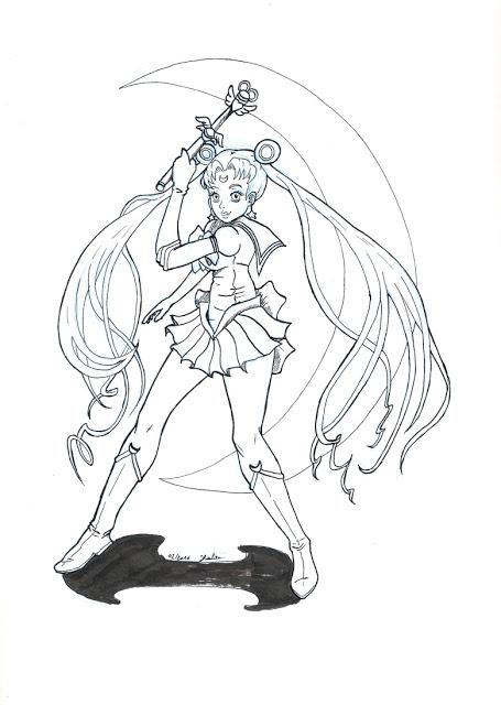 Sailor Moon - encrage sur crayonné bleu